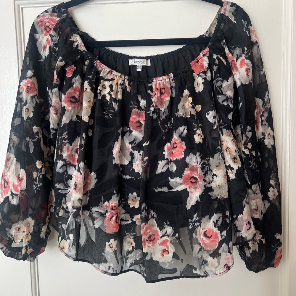 Nordstrom Floral Black and Pink Women's Top
